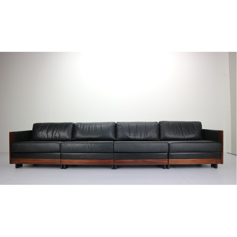 Vintage Black Leather 4-Seat Sofa by Afra & Tobia Scarpa Model 920, 1960s
