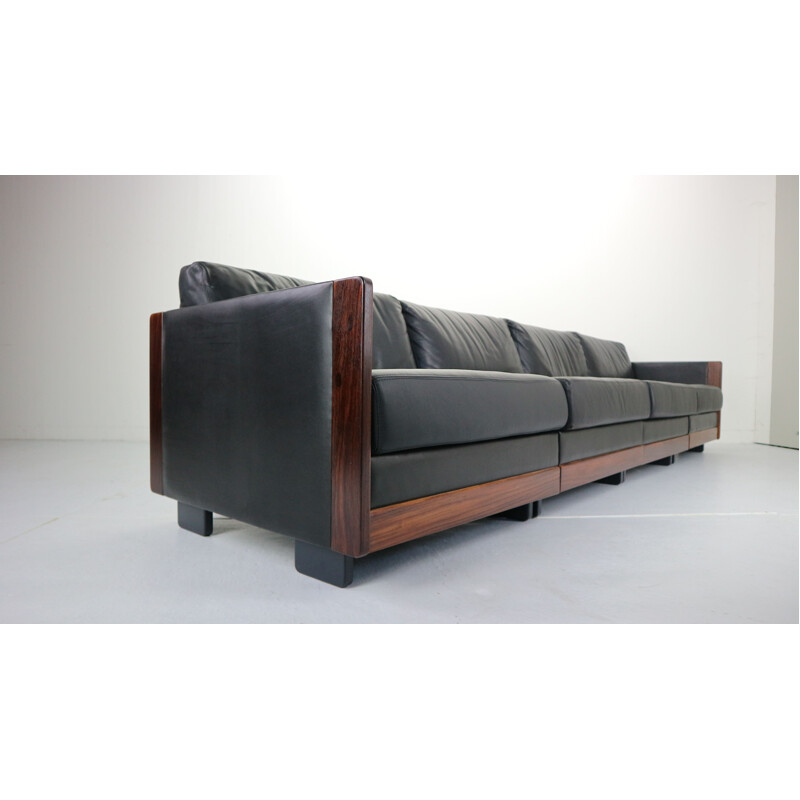 Vintage Black Leather 4-Seat Sofa by Afra & Tobia Scarpa Model 920, 1960s