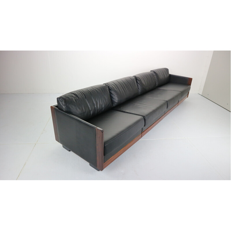 Vintage Black Leather 4-Seat Sofa by Afra & Tobia Scarpa Model 920, 1960s