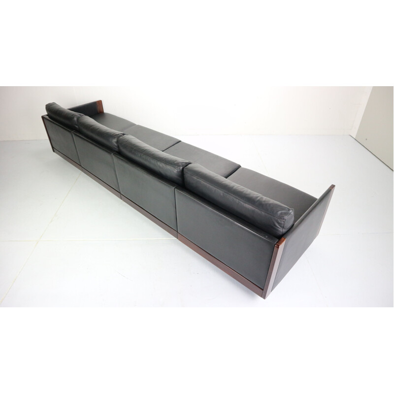 Vintage Black Leather 4-Seat Sofa by Afra & Tobia Scarpa Model 920, 1960s