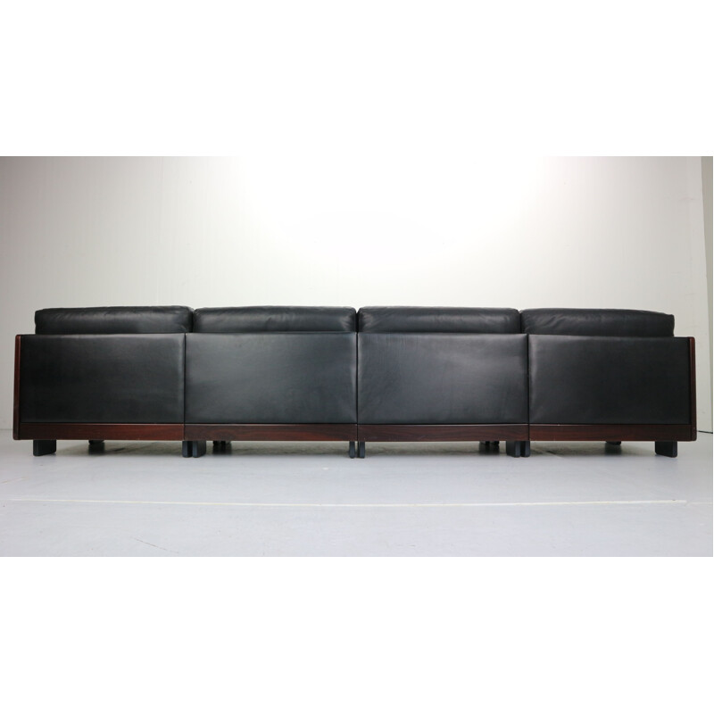 Vintage Black Leather 4-Seat Sofa by Afra & Tobia Scarpa Model 920, 1960s