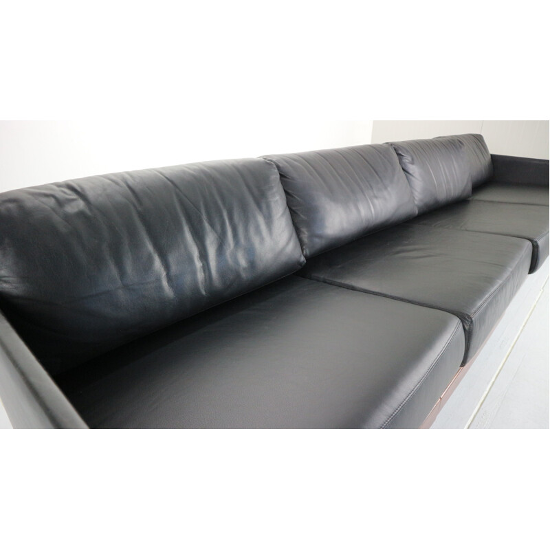 Vintage Black Leather 4-Seat Sofa by Afra & Tobia Scarpa Model 920, 1960s