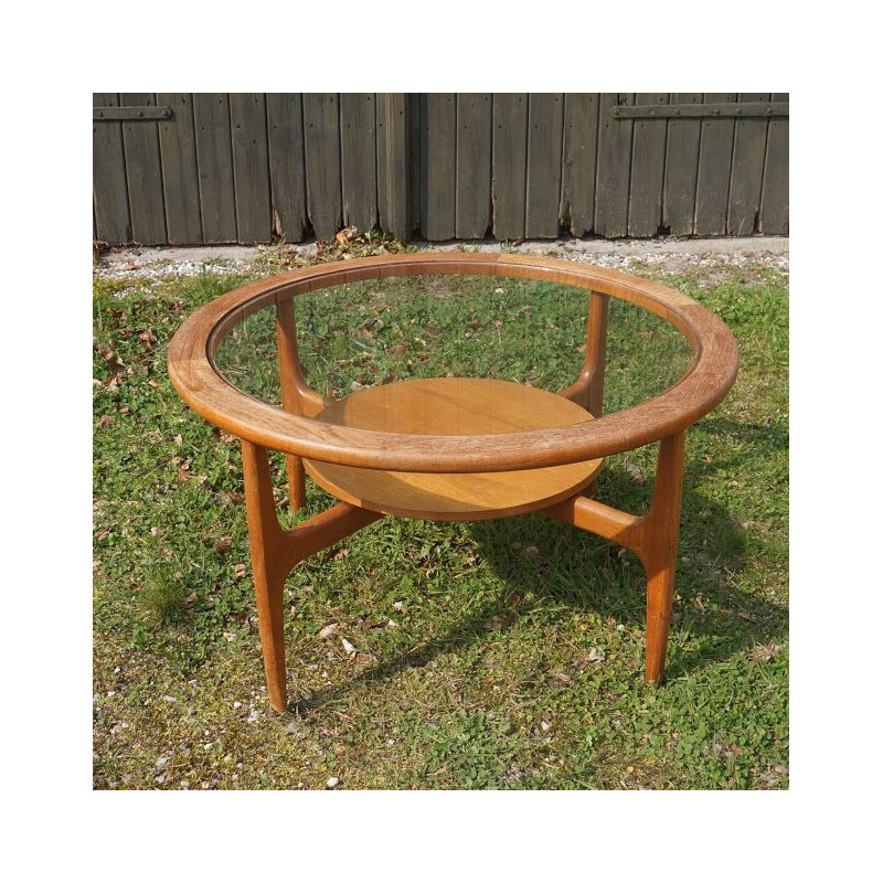 Vintage CoffeeTable round in glass and teak, 1960