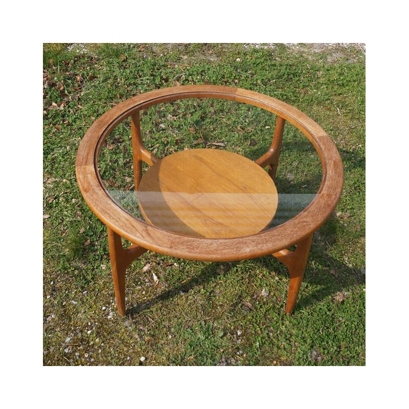 Vintage CoffeeTable round in glass and teak, 1960