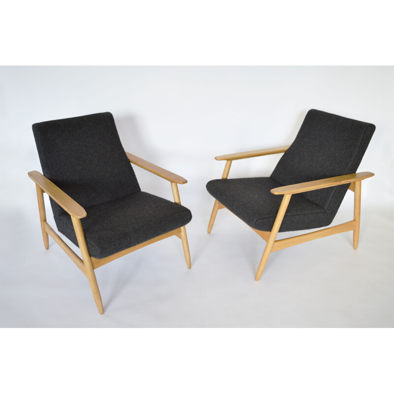 Pair of vintage Anthracite Grey Azuolas Armchairs by Valerija Ema Cukermanienė, 1960s