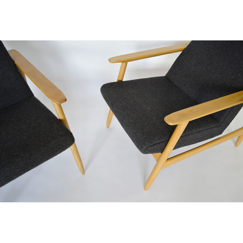 Pair of vintage Anthracite Grey Azuolas Armchairs by Valerija Ema Cukermanienė, 1960s