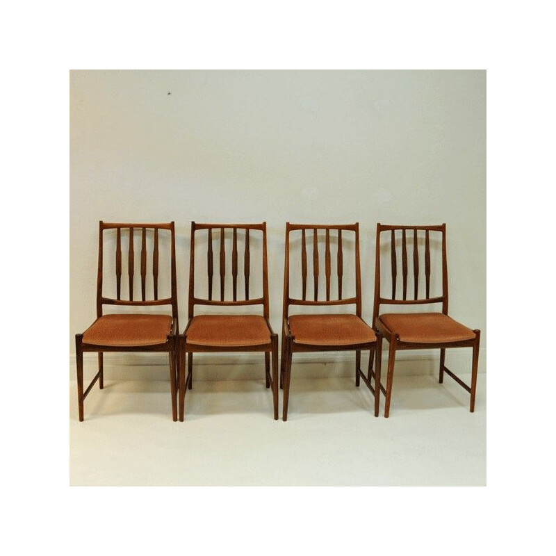 Set of 4 vintage chairs for Bruksbo in rosewood and pink velvet 1960