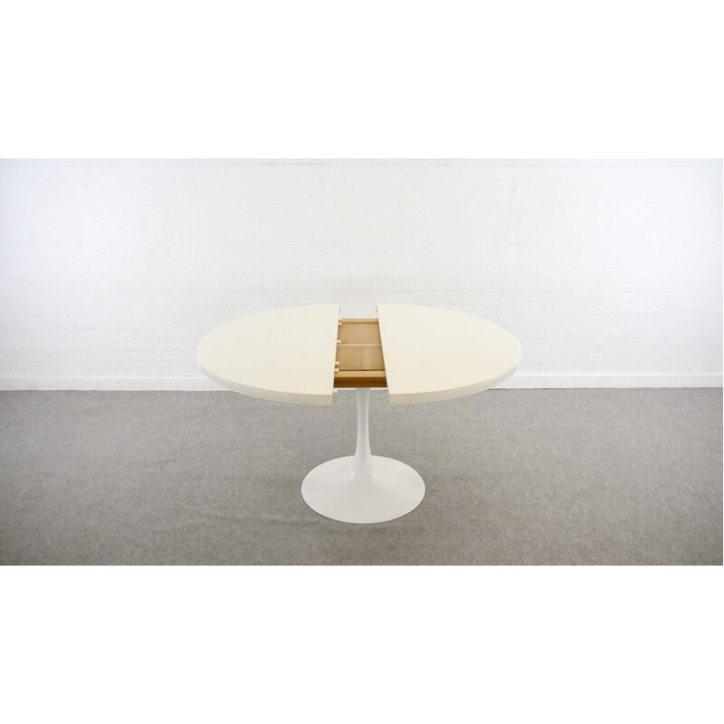 Vintage german extendable table in white aluminium and wood 1970