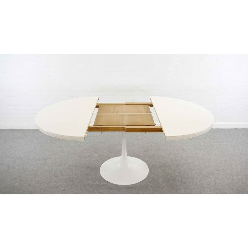 Vintage german extendable table in white aluminium and wood 1970