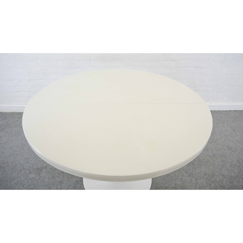 Table vintage allemande extensible en aluminium blanc et bois 1970