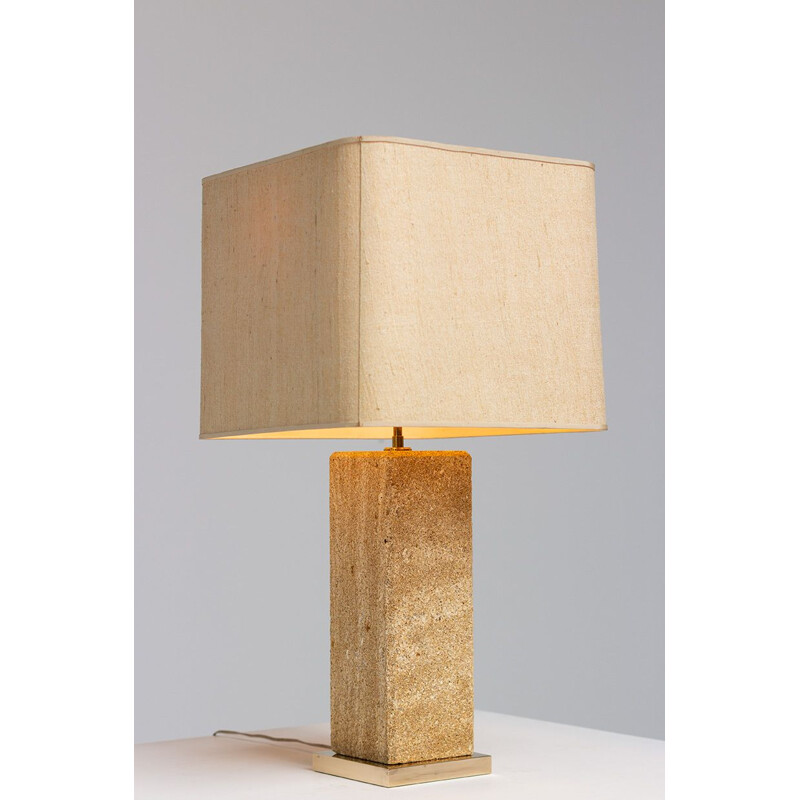 French vintage table lamp in beige limestone 1970