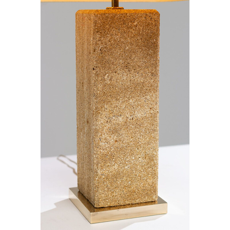 French vintage table lamp in beige limestone 1970