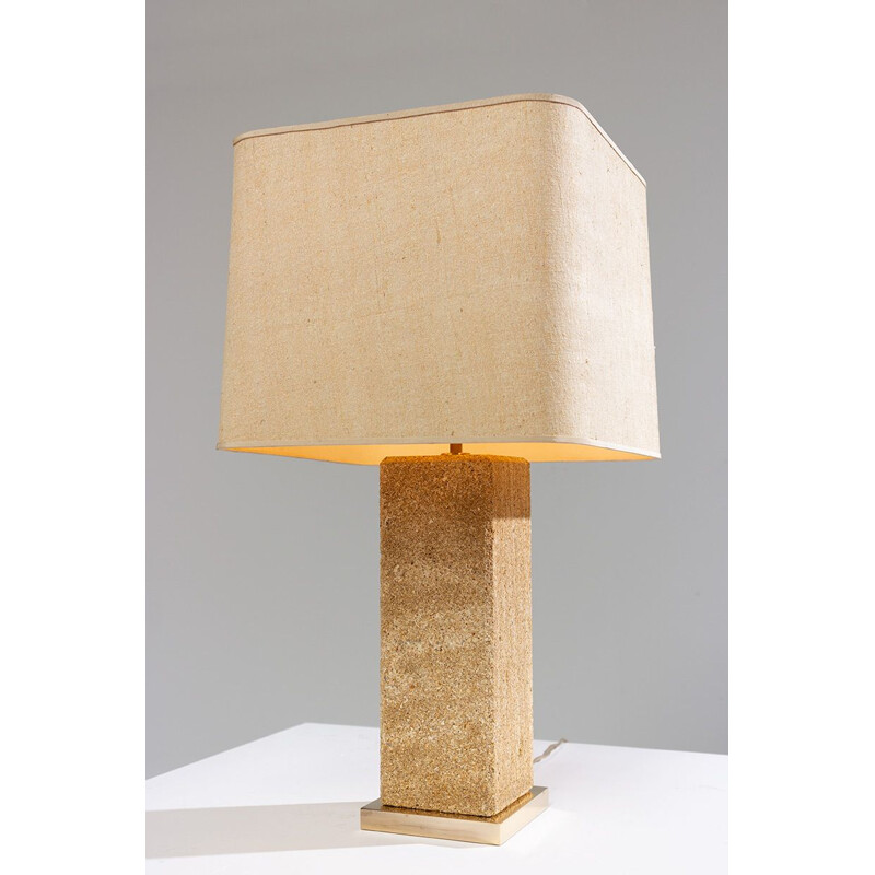 French vintage table lamp in beige limestone 1970