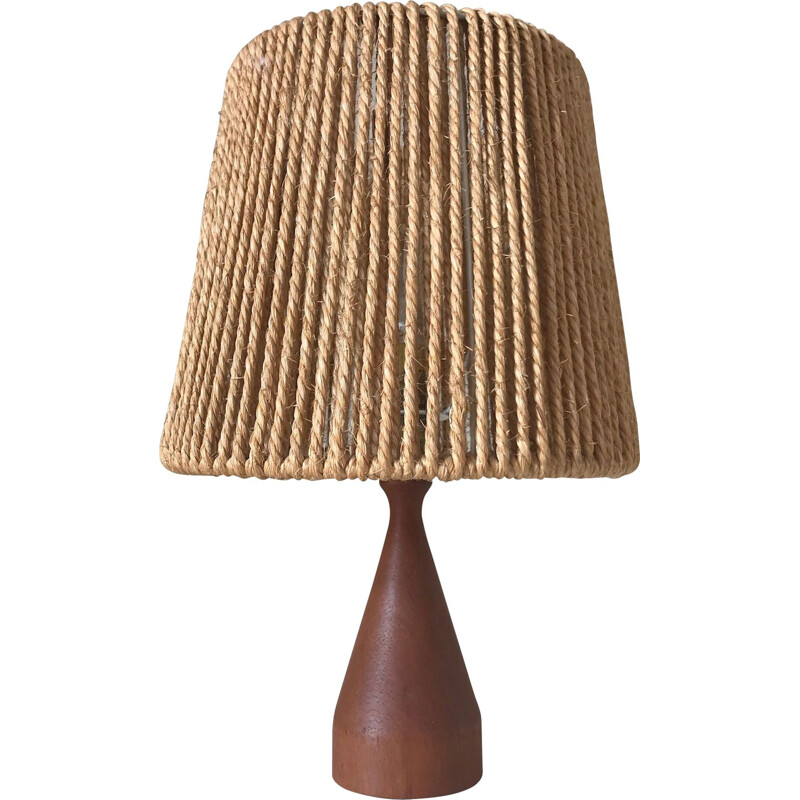 Vintage table lamp in teak and rope Scandinavian design 1960