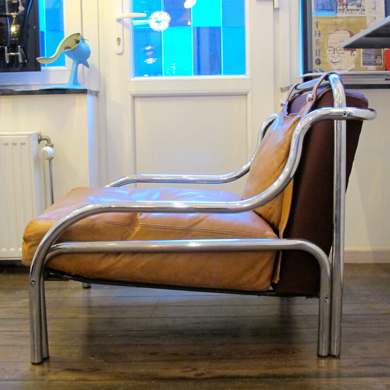 Paire de fauteuils Stringa en cuir et chrome, Gae AULENTI - 1970