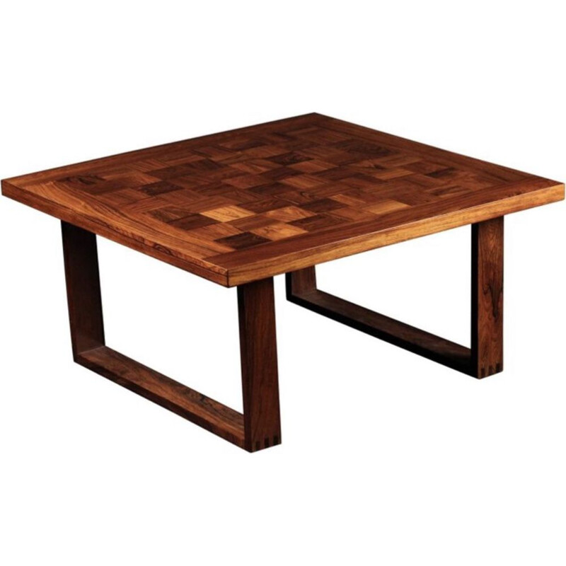 Vintage rosewood coffee table Boogie Woogie chess,1960