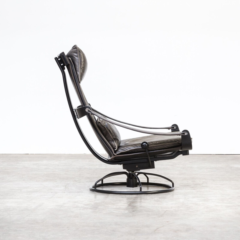 Vintatge swivel armchair for Nelo in leather and metal 1970