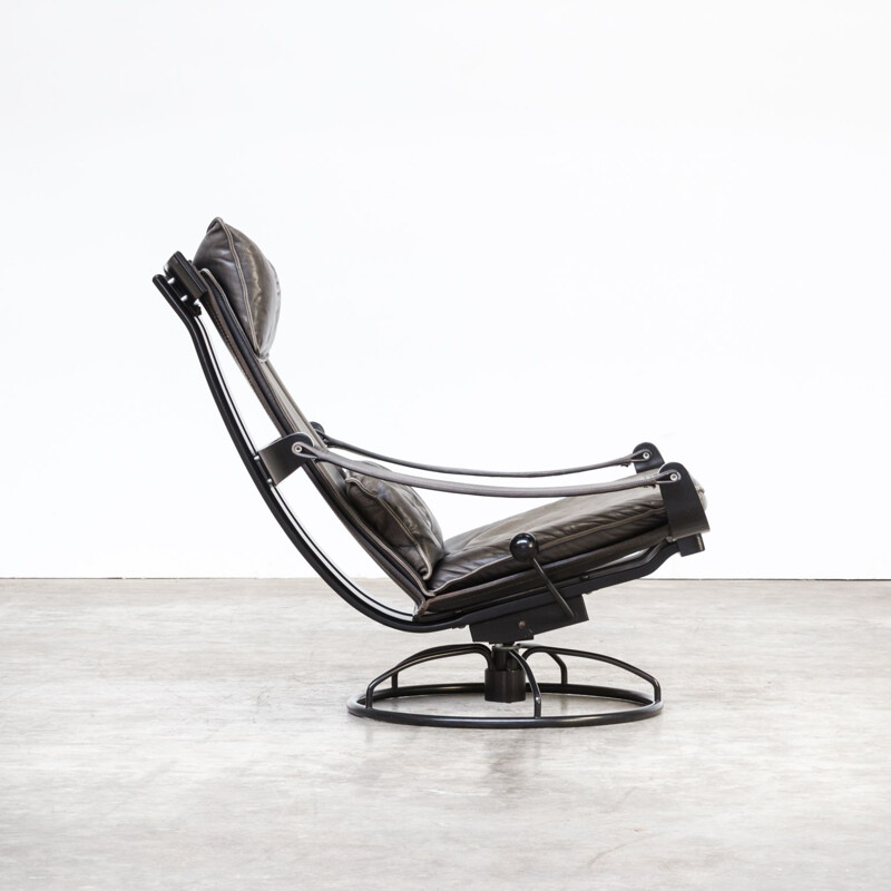 Vintatge swivel armchair for Nelo in leather and metal 1970