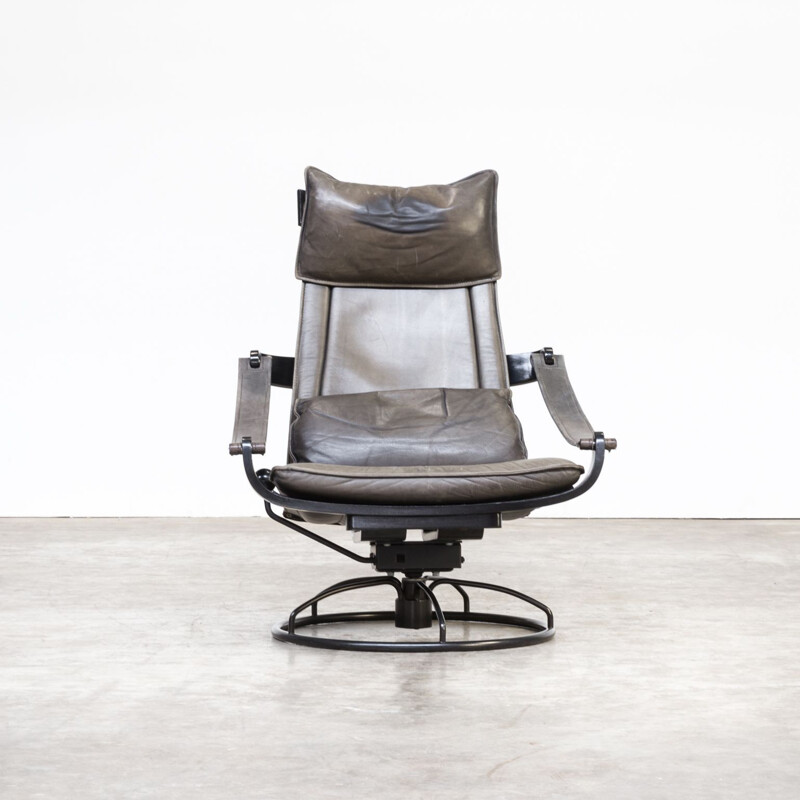 Vintatge swivel armchair for Nelo in leather and metal 1970