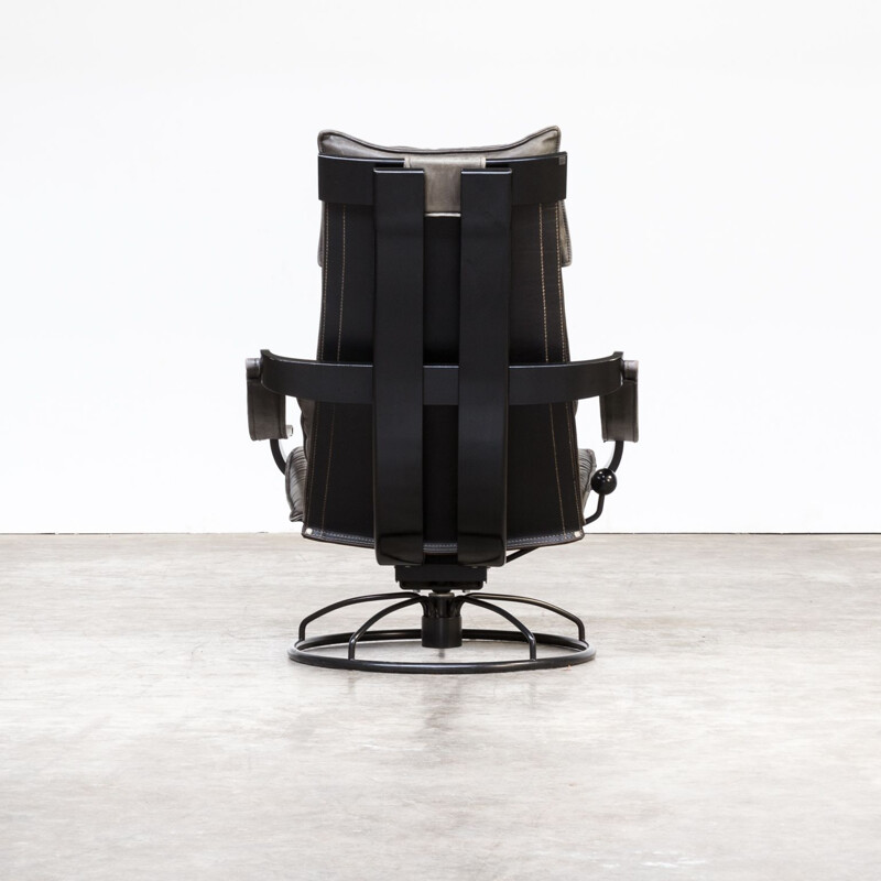 Vintatge swivel armchair for Nelo in leather and metal 1970