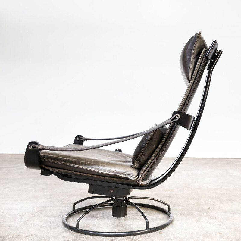 Fauteuil vintage pivotant pour Nelo en cuir et métal 1970