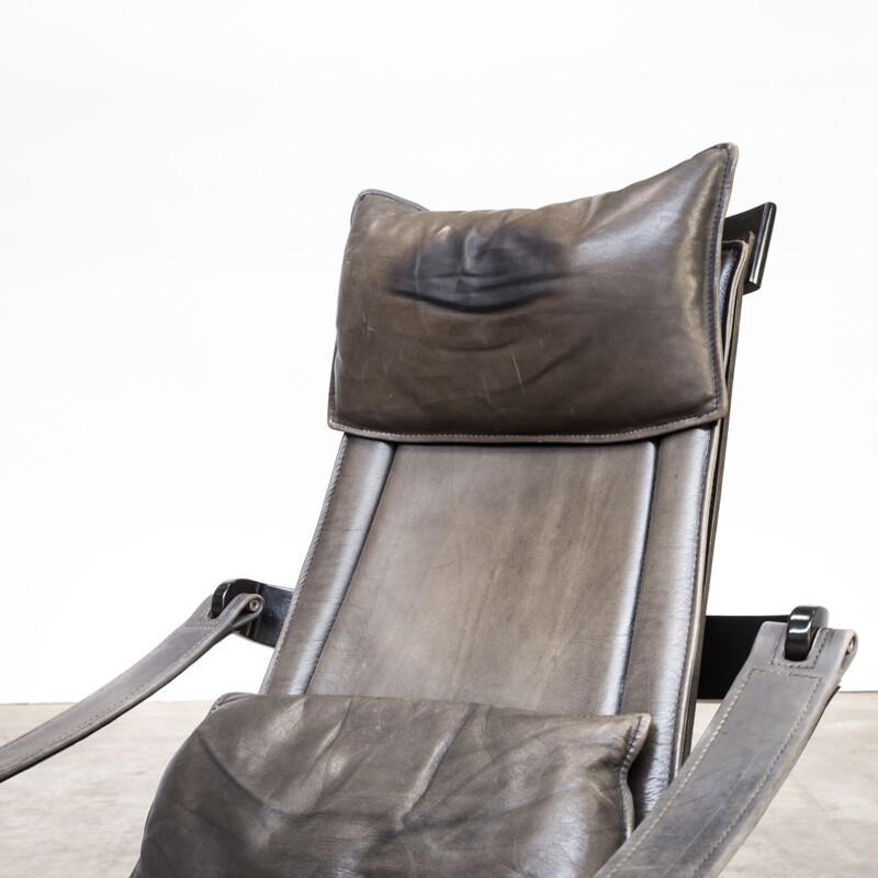 Vintatge swivel armchair for Nelo in leather and metal 1970