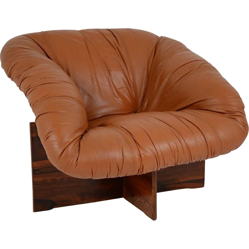 Fauteuil vintage palissandre et cuir par Percival Lafer Brésil