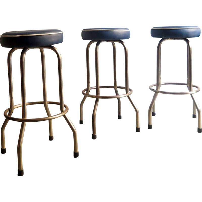 Vintage Blue leatherette in metal base high stools