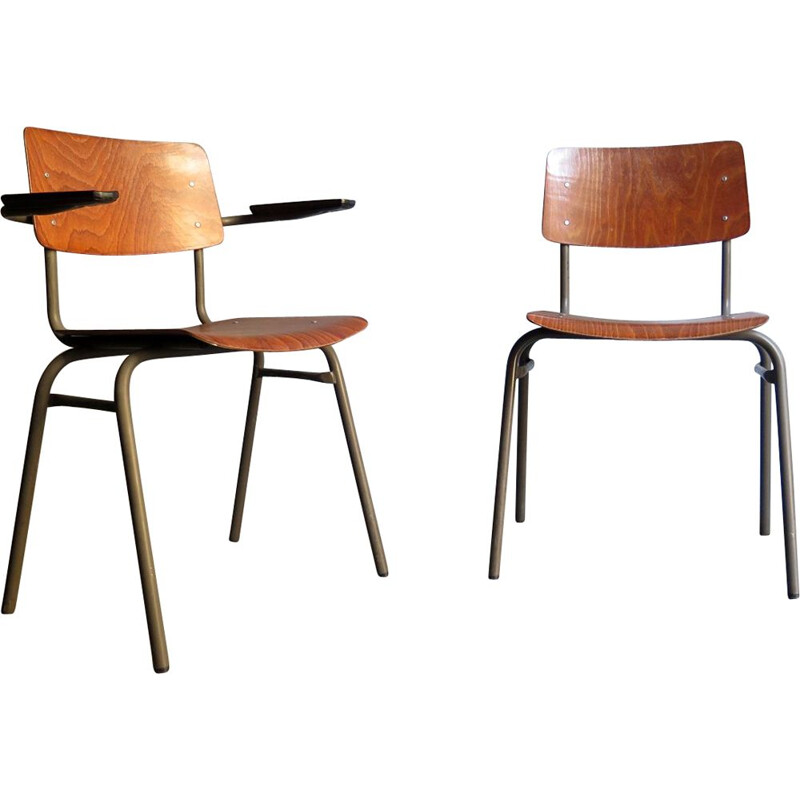 Set of 2 vintage industrial chairs, German, 1950s