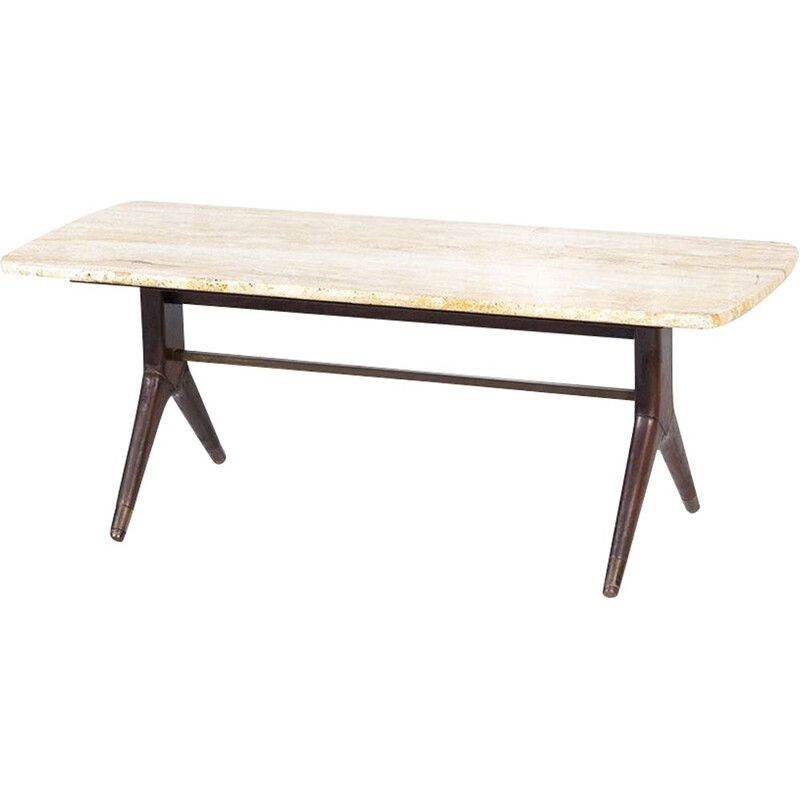 Vintage Travertine & Teak Coffee Table by A.A.Patijn for Zijlstra Joure, 1950s 