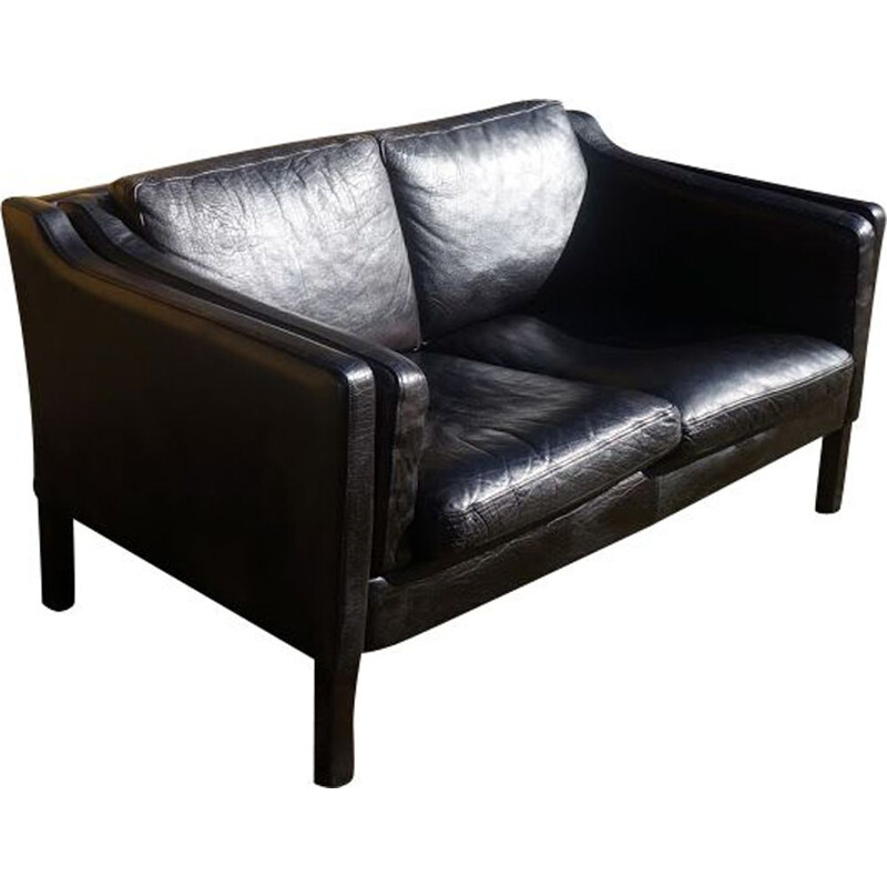 Vintage black leather 2 seaters sofa, 1960
