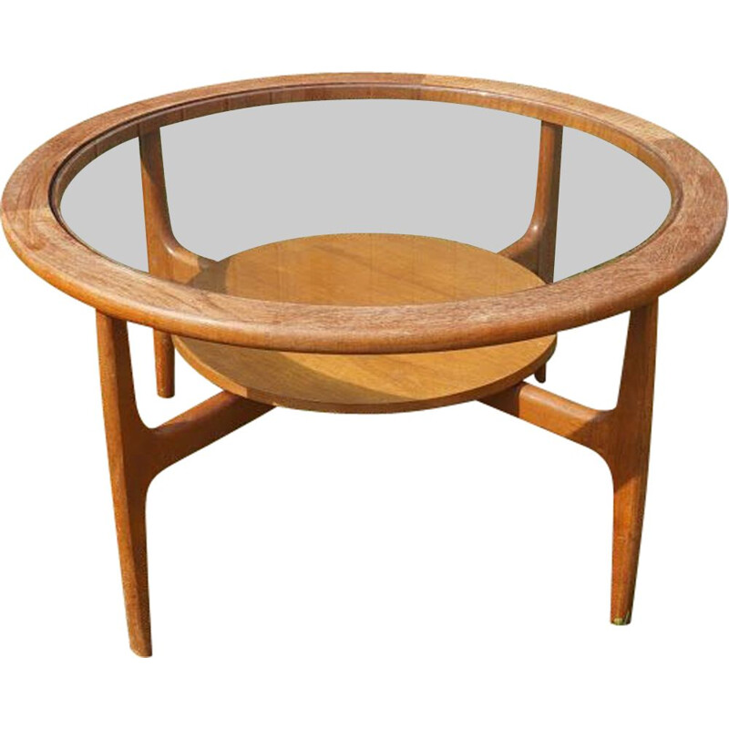 Vintage CoffeeTable round in glass and teak, 1960