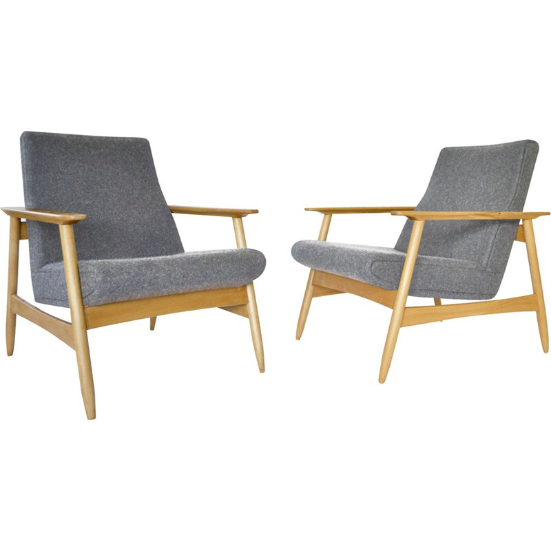 Pair of vintage Light Grey Azuolas Armchairs by Valerija Ema Cukermanienė, 1960s