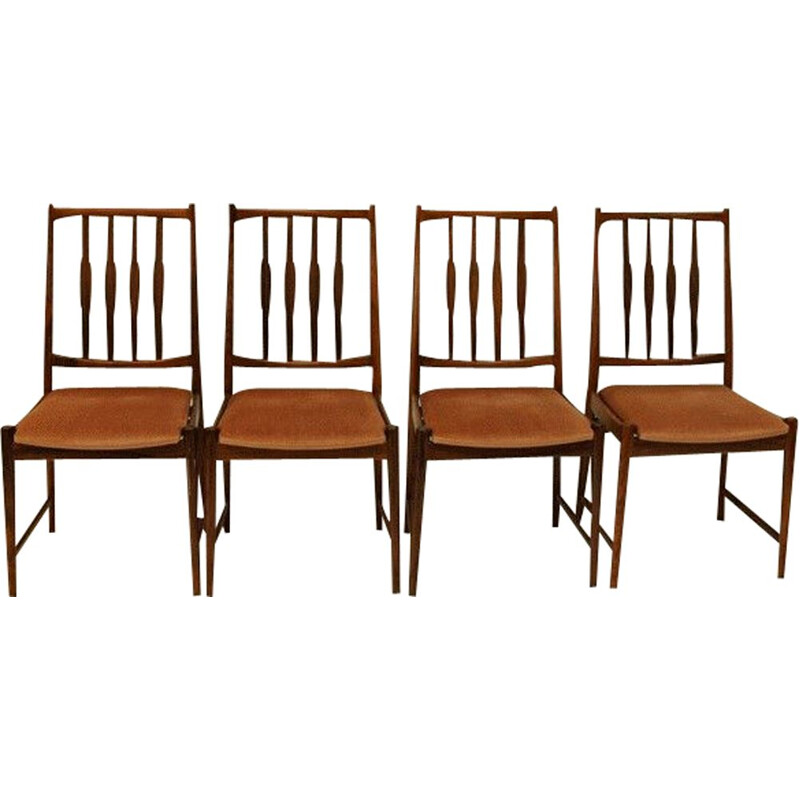 Set of 4 vintage chairs for Bruksbo in rosewood and pink velvet 1960
