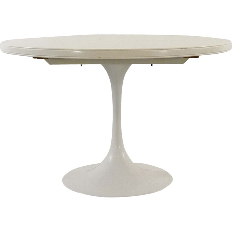 Table vintage allemande extensible en aluminium blanc et bois 1970