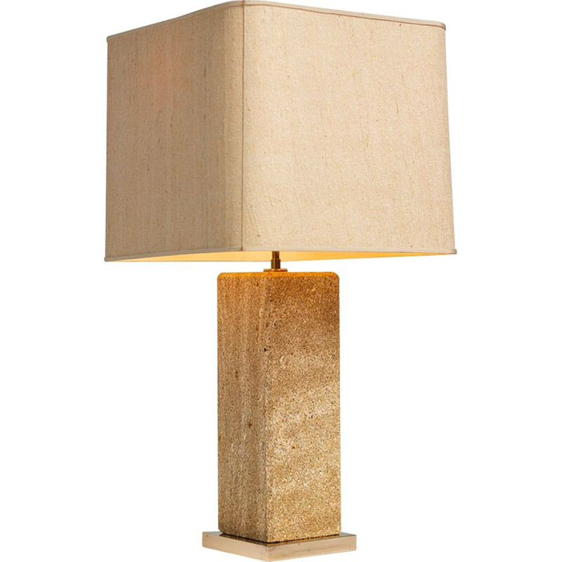 French vintage table lamp in beige limestone 1970