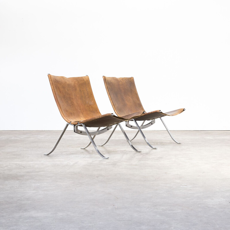 Pair of vintage armchairs for Arnold in metal and brown leather 1970