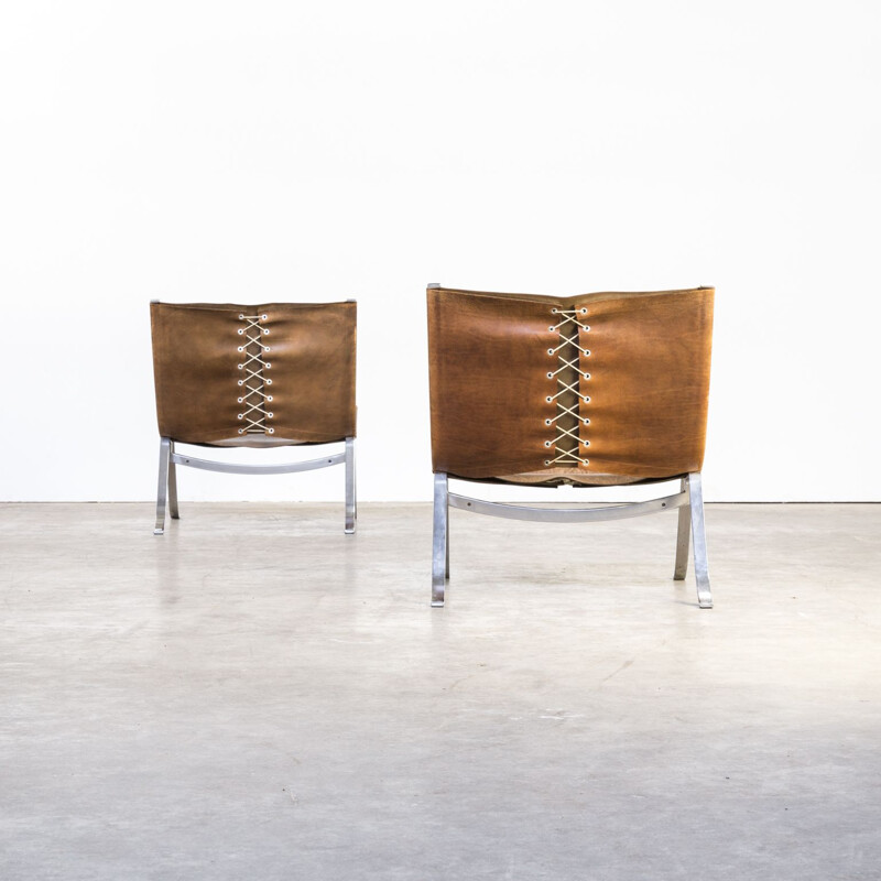 Pair of vintage armchairs for Arnold in metal and brown leather 1970