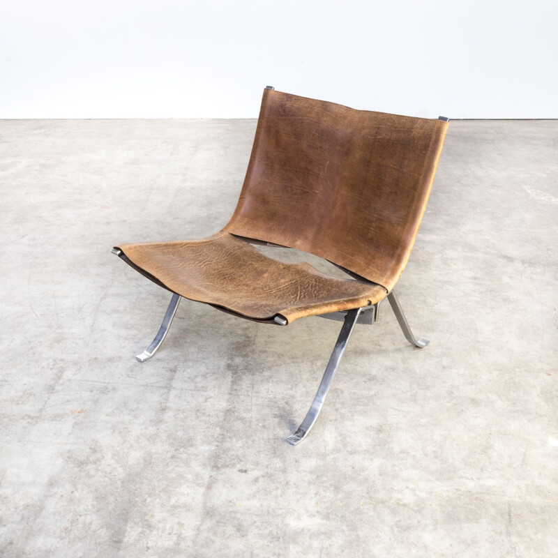 Pair of vintage armchairs for Arnold in metal and brown leather 1970