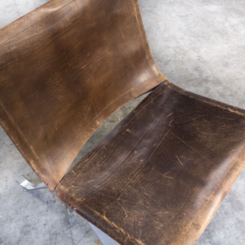 Pair of vintage armchairs for Arnold in metal and brown leather 1970