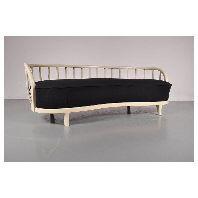 Vintage scandinavian sofa in black fabric 1940s