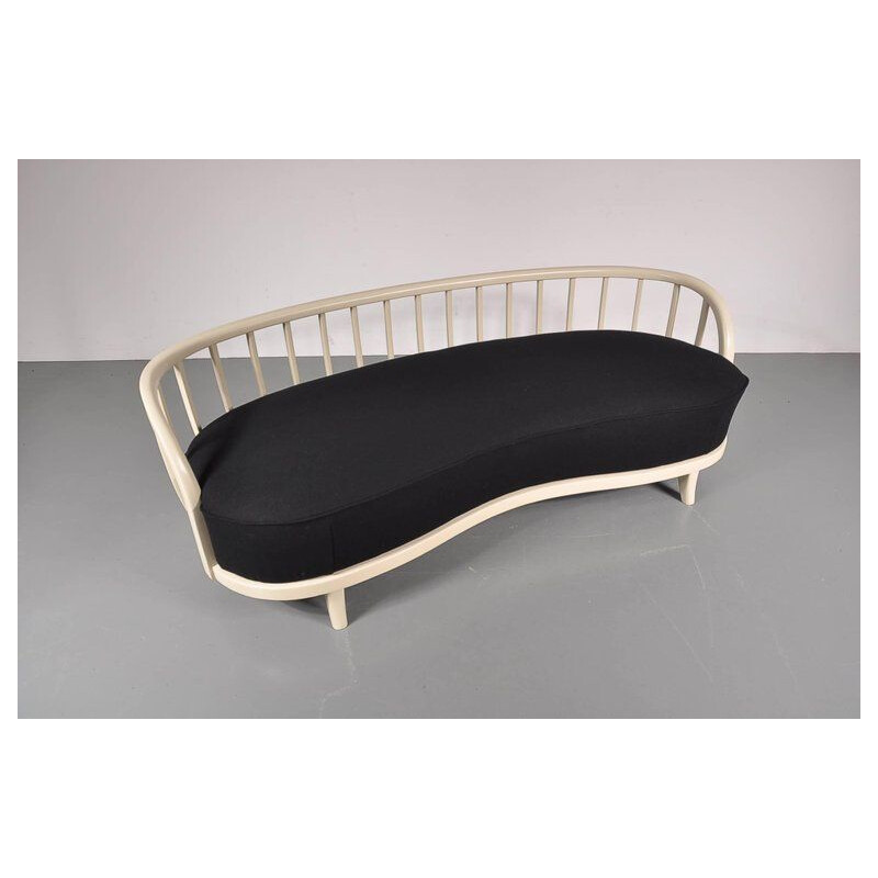 Canapé vintage scandinave en tissu noir 1940