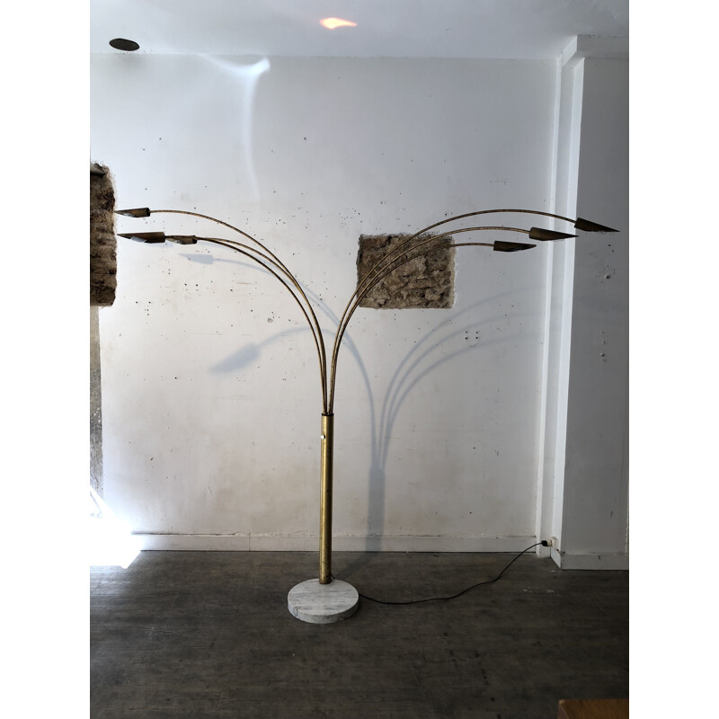 Vintage floor lamp arc 6 arm brass marble