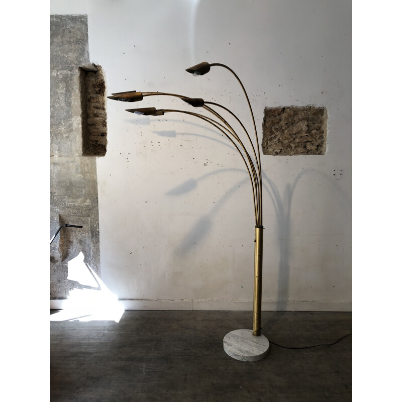 Vintage floor lamp arc 6 arm brass marble