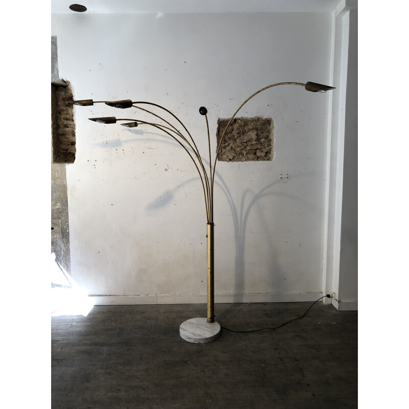 Vintage floor lamp arc 6 arm brass marble