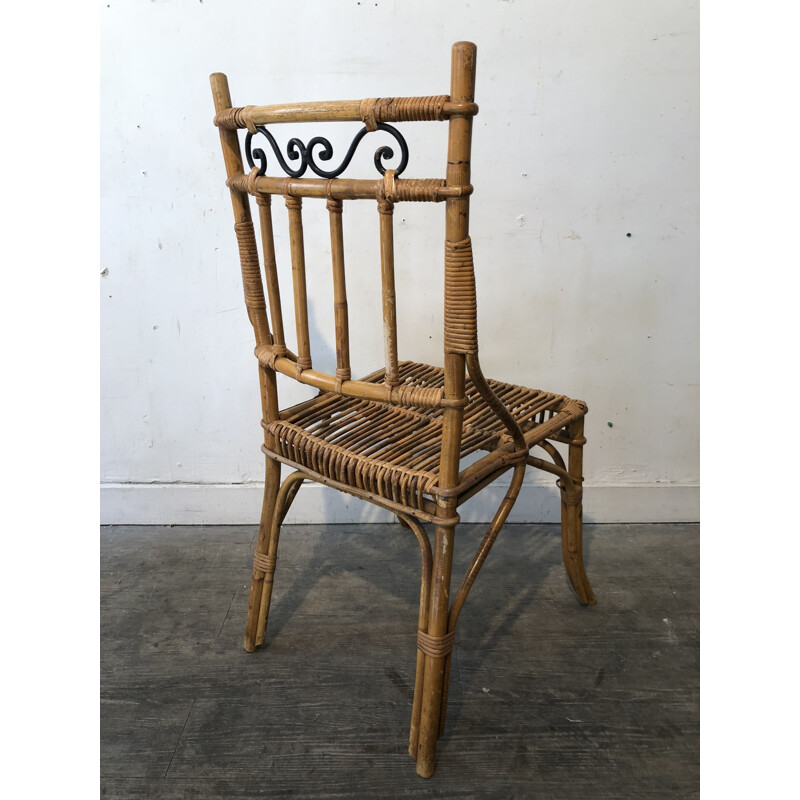 Set of 6 vintage chairs wicker and metal 