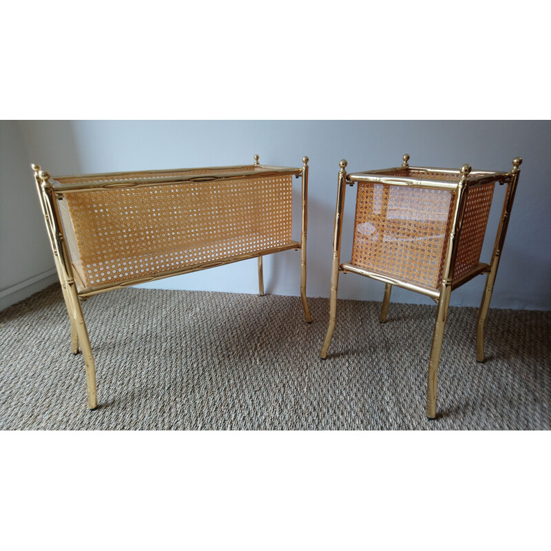 Pair of vintage planters Faux bamboo golden 80s 