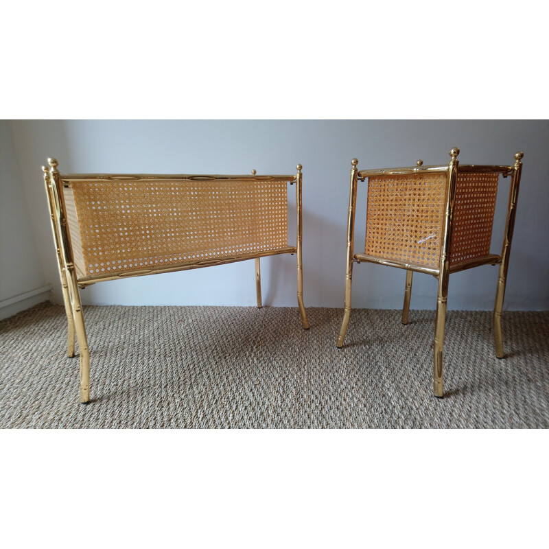 Pair of vintage planters Faux bamboo golden 80s 