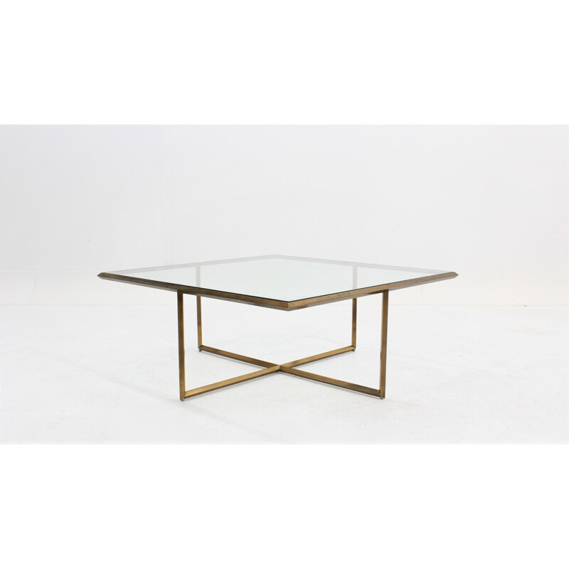 Vintage coffee table geometric design brass Italian 1970s