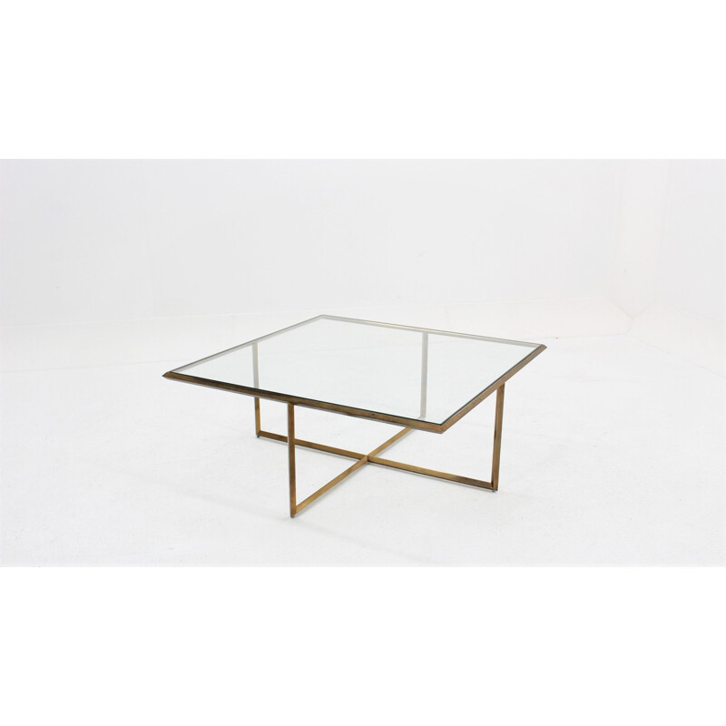 Vintage coffee table geometric design brass Italian 1970s